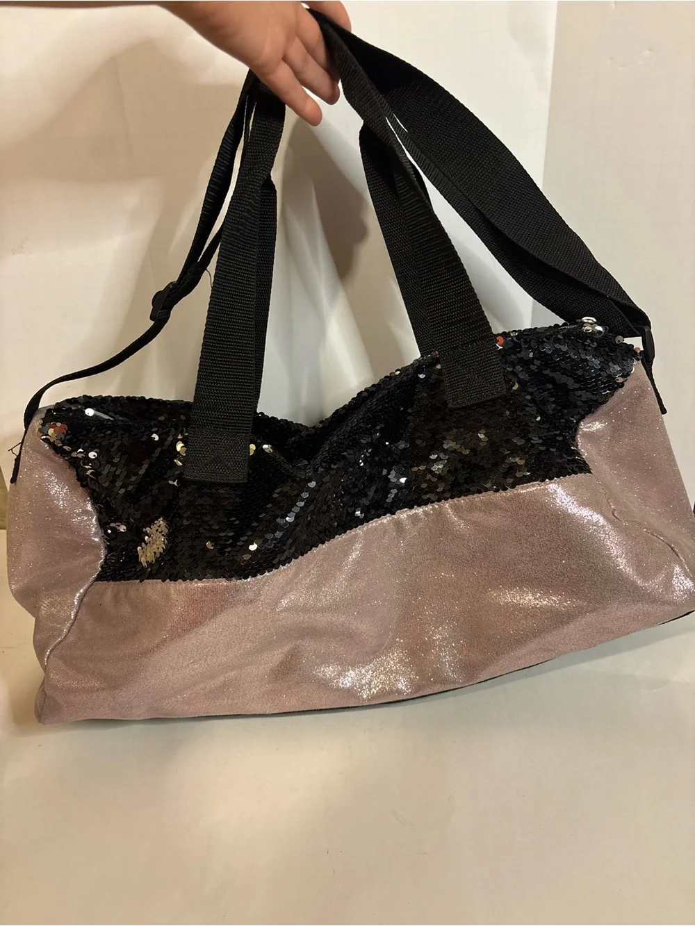 Justice Black Sequin & Light Pink 'Dance' Duffel Bag